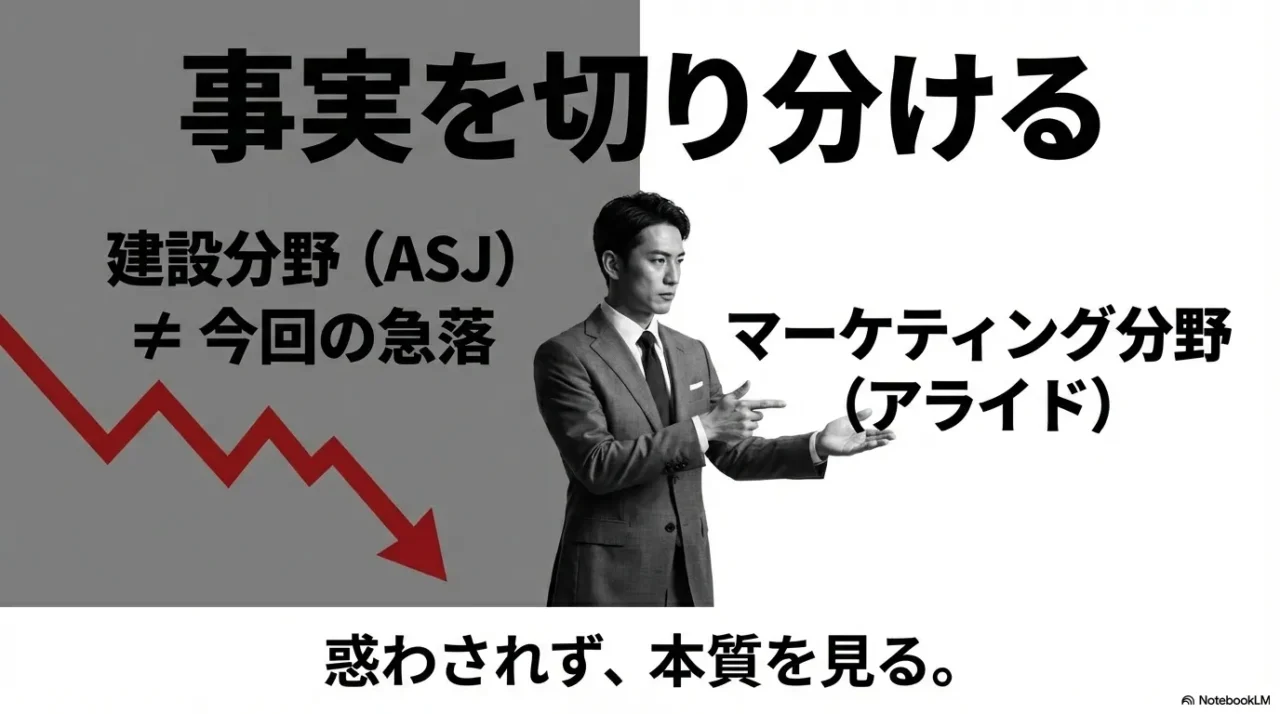 ASJの建設分野とアライドのマーケ分野を混同しない整理を示す画像