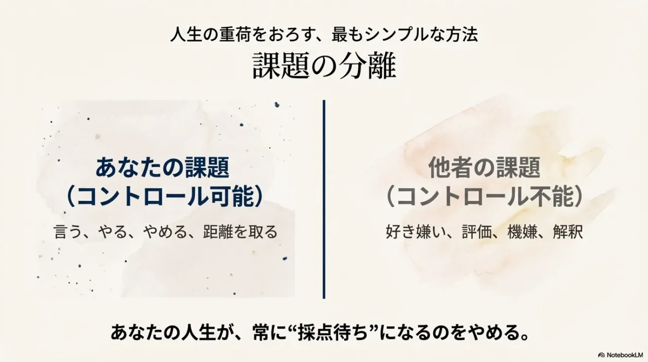 自分の課題(コントロール可能)と他者の課題(コントロール不能)を分けるイラスト
