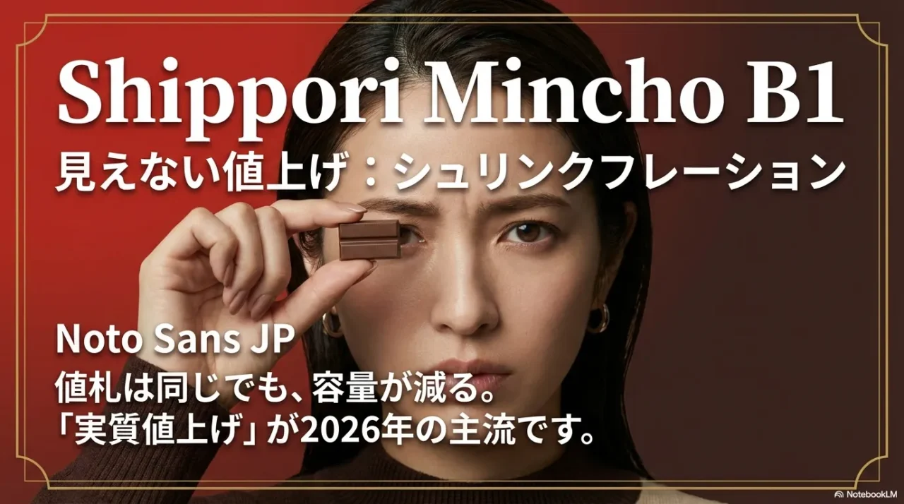 値札は同じでも内容量が減るステルス値上げ(シュリンクフレーション)を説明する画像