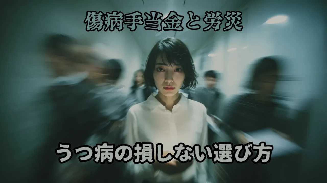 傷病手当金と労災の違いや、うつ病で損をしない制度の選び方を象徴するように、ぼやけた人混みの中で不安げな表情を見せる女性のイメージ