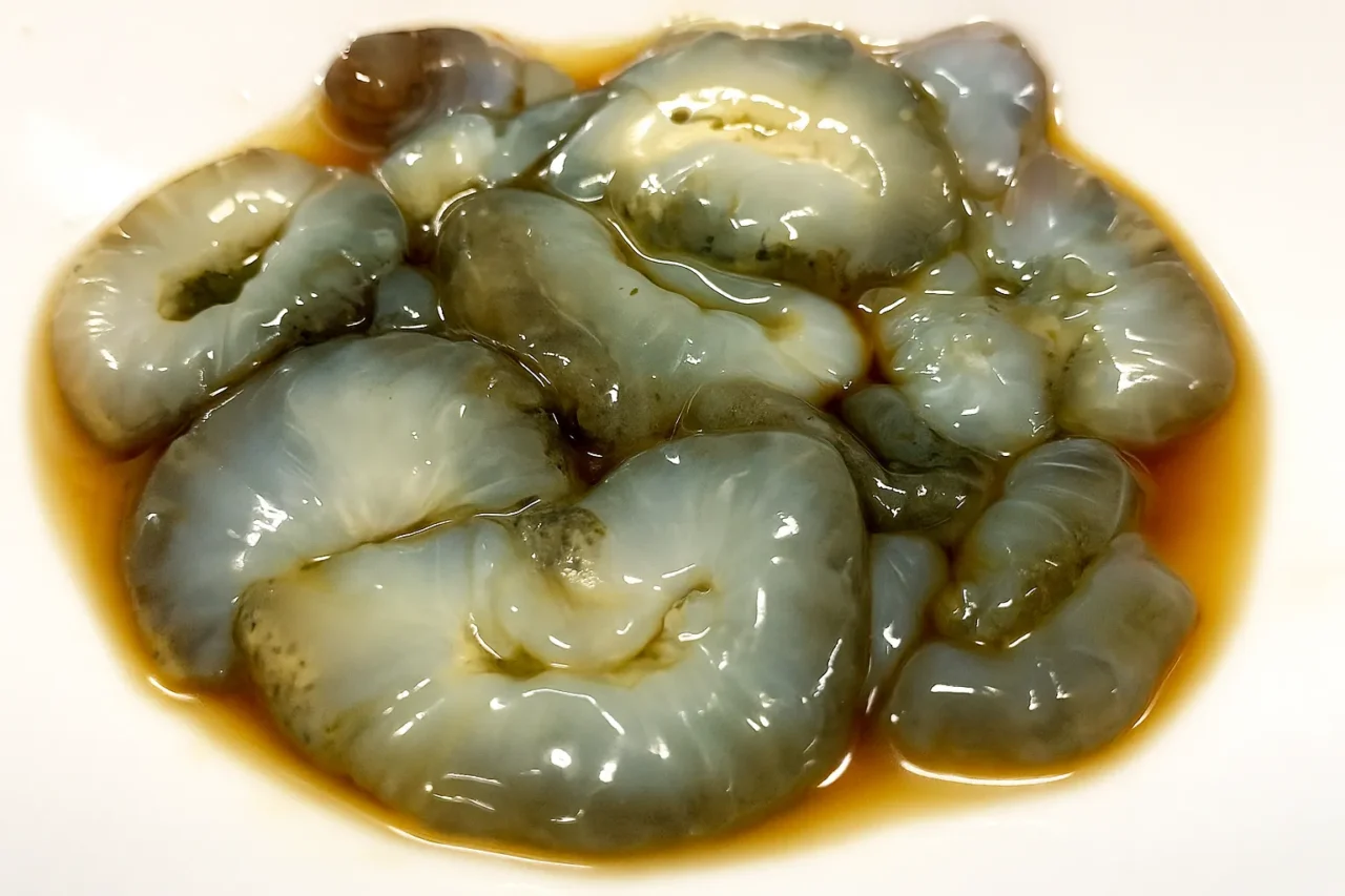 酢醤油風のたれに浸かったスライスされたナマコの料理写真