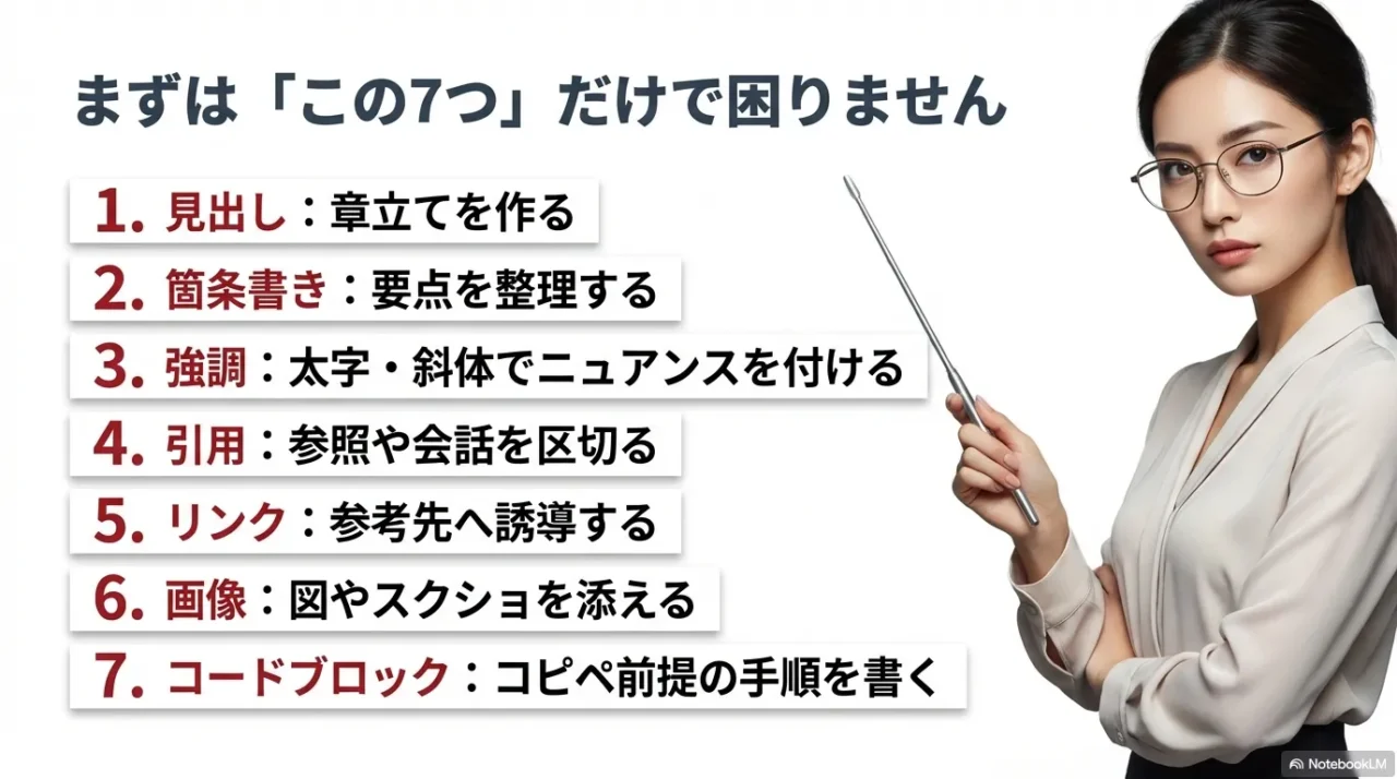 まずはこの7つだけで困らない基本記法