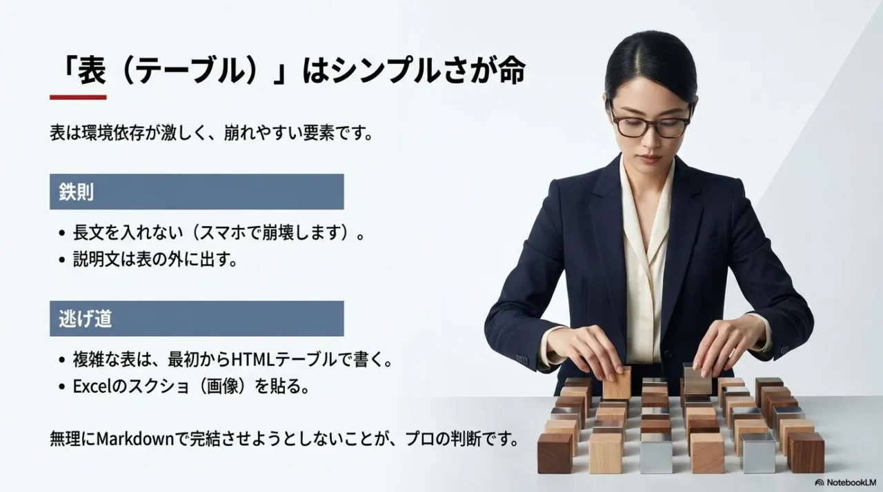 表テーブルはシンプルに 環境依存の注意点