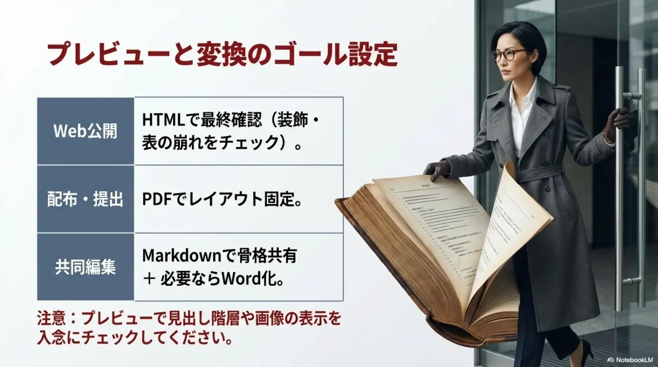 プレビューと変換のゴール設定 Web公開・提出・共同編集