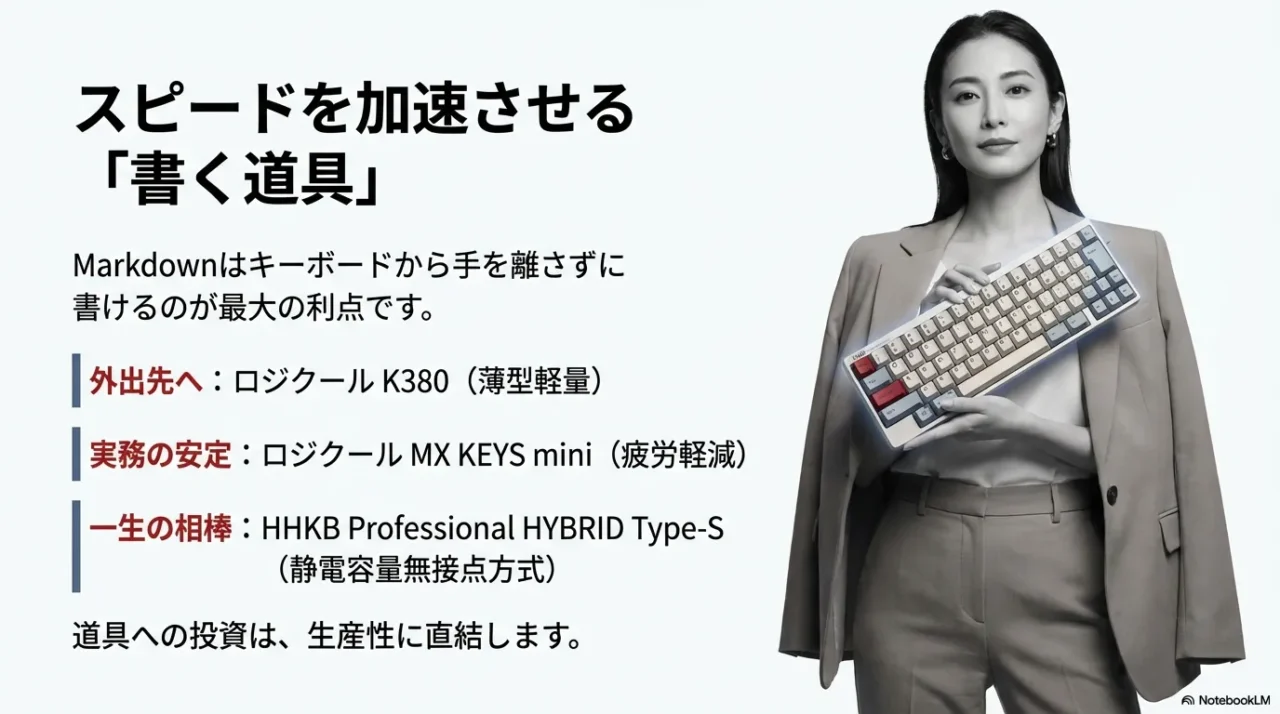 書くスピードを加速させる道具 キーボードの例