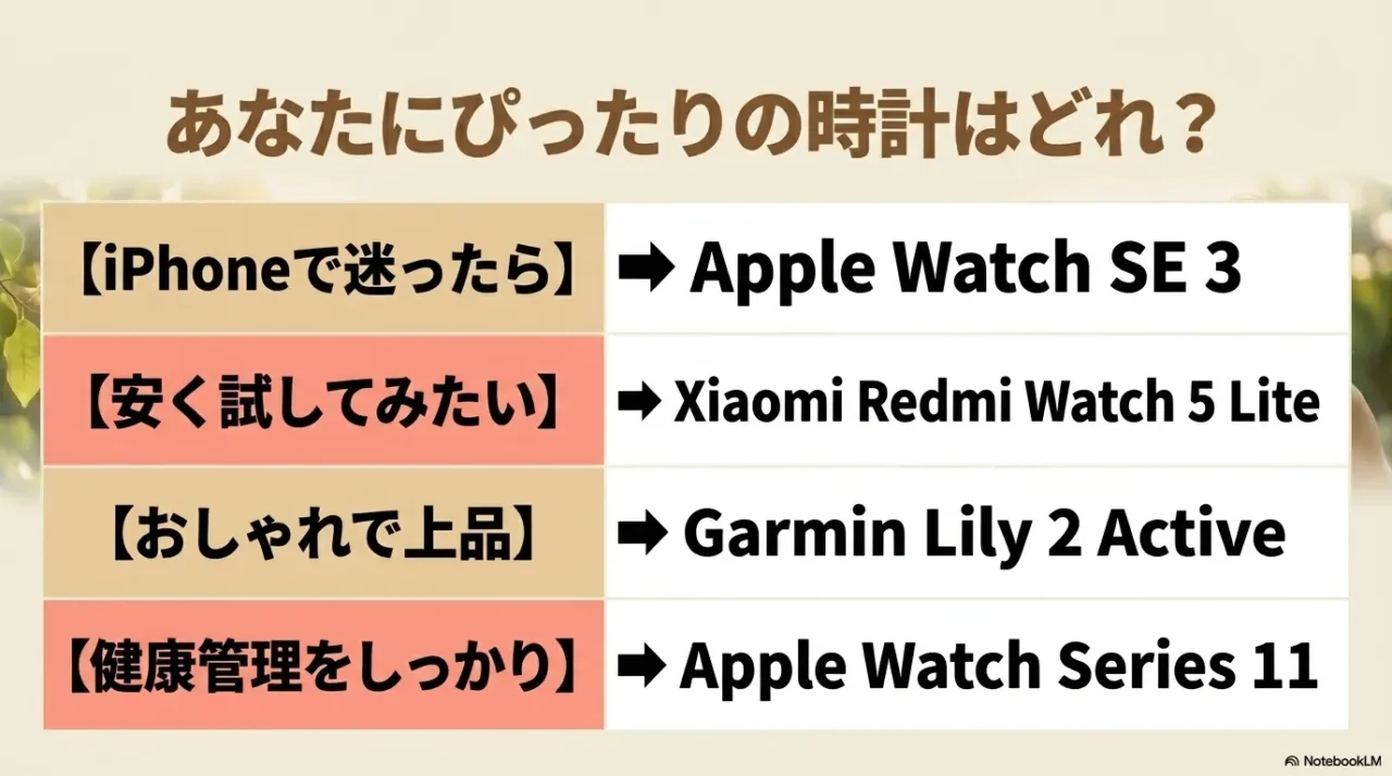 50代女性におすすめのスマートウォッチを目的別に選ぶ早見表