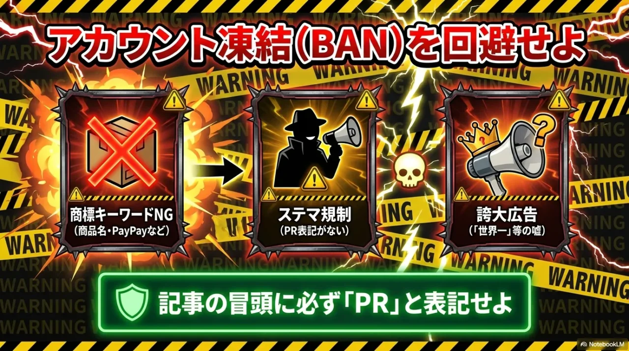 直接リンク（禁止魔法）を避け、ブログ記事を経由して商品購入へ繋げる流れ