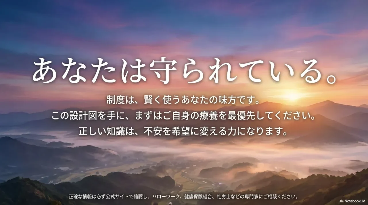 社会保障制度は賢く使うあなたの味方であるというメッセージと、正確な情報は専門家へ相談することを促す結びの画像