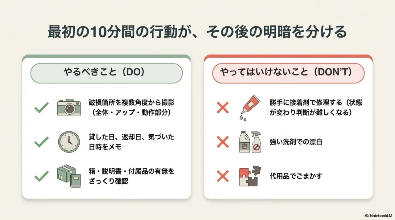 おもちゃ破損に気付いた最初の10分でやるべき行動