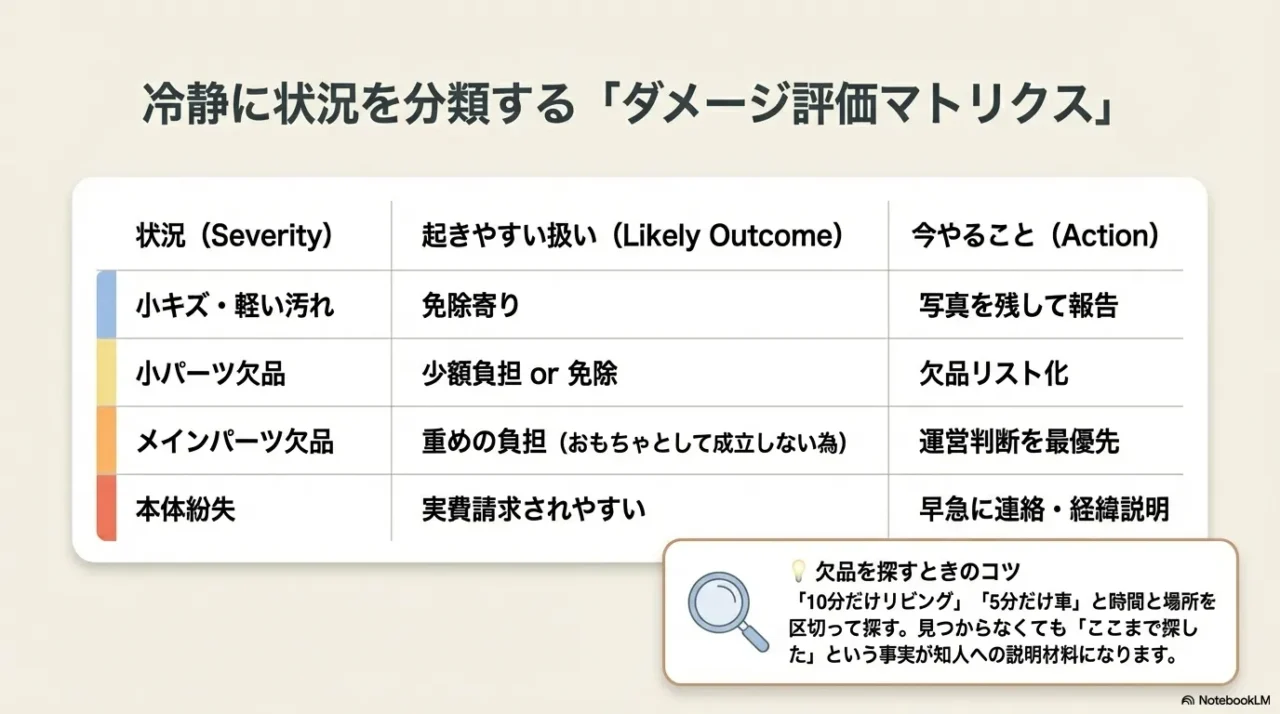 サブスクおもちゃ破損のダメージ評価マトリクス