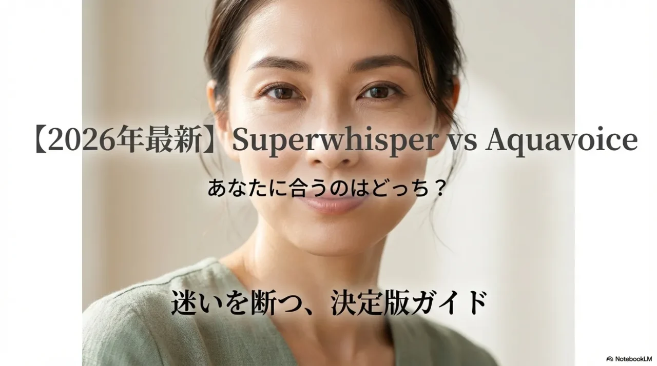 SuperwhisperとAquavoiceのロゴと、どっちを選ぶべきかを解説する記事のタイトルスライド。