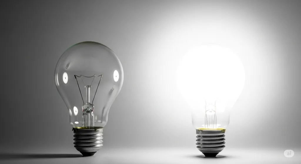 電球の光量で電力消費量を比較し、値段の違いを示唆するイメージ