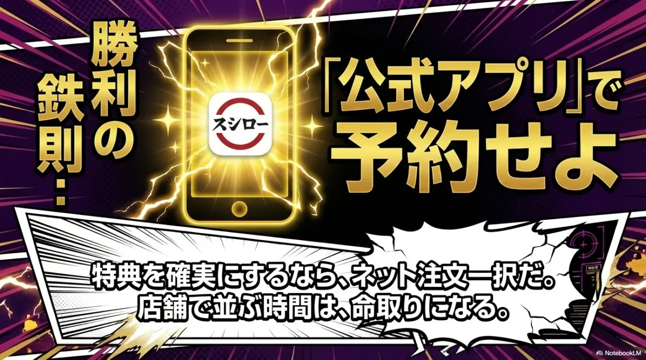 公式アプリで予約しネット注文で特典確実性を上げることを促す画像