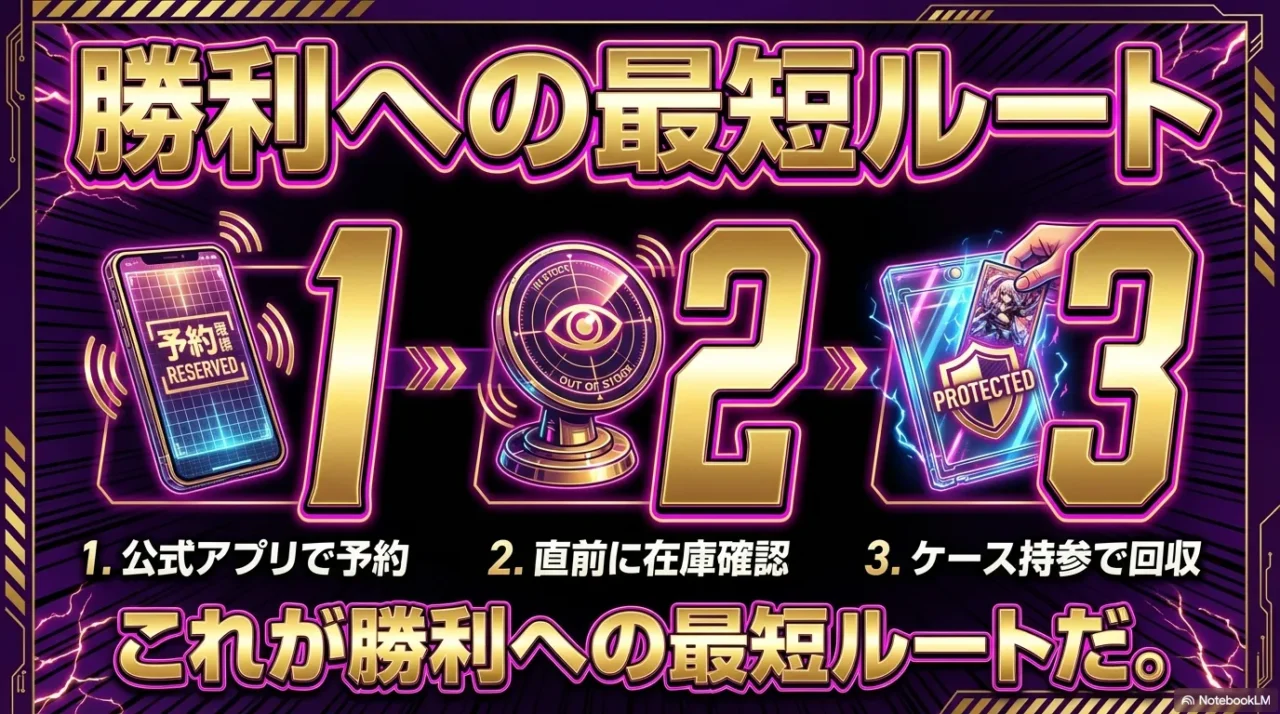 公式アプリ予約→在庫確認→ケース持参の最短ルートを示す画像