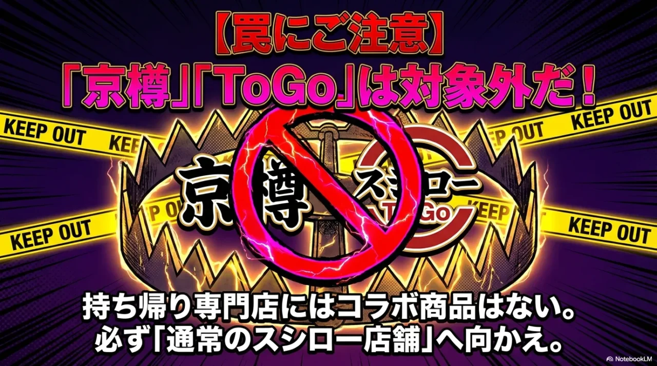 京樽やToGoは対象外で通常店舗へ行くべきと警告する画像