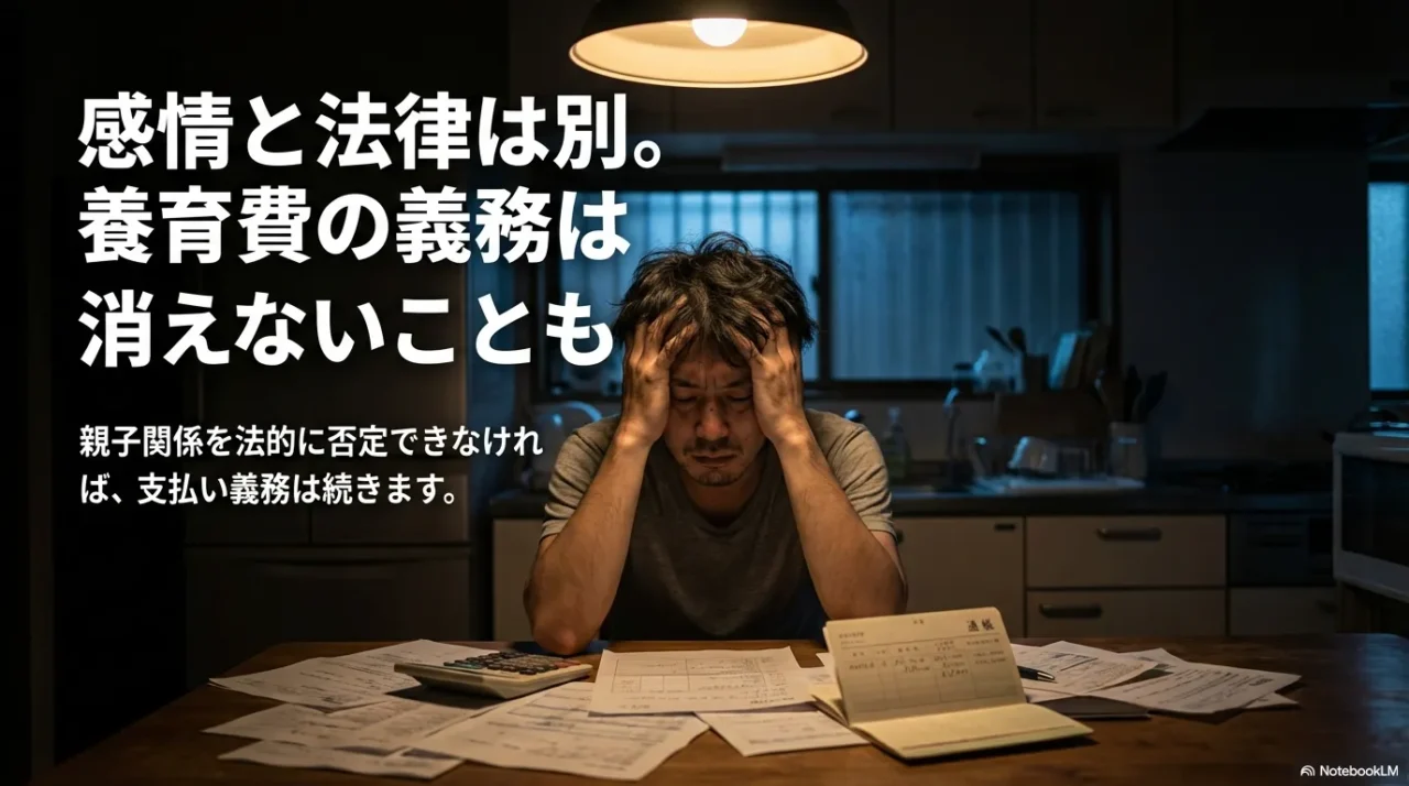 書類に囲まれて頭を抱える男性が金銭問題に悩む画像