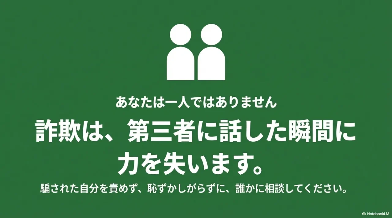詐欺被害は第三者に相談することで防げることを示すイメージ