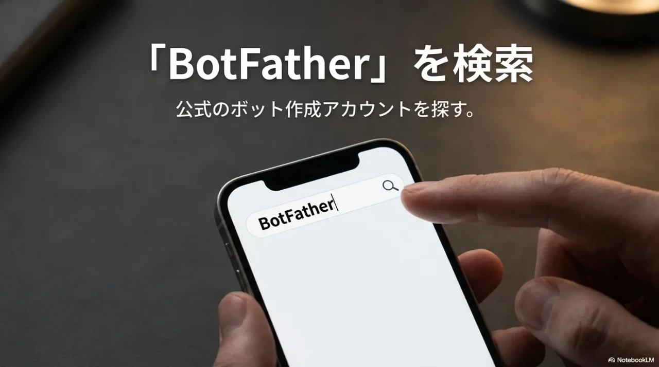 TelegramでBotFatherを検索してボット作成を始める手順画像