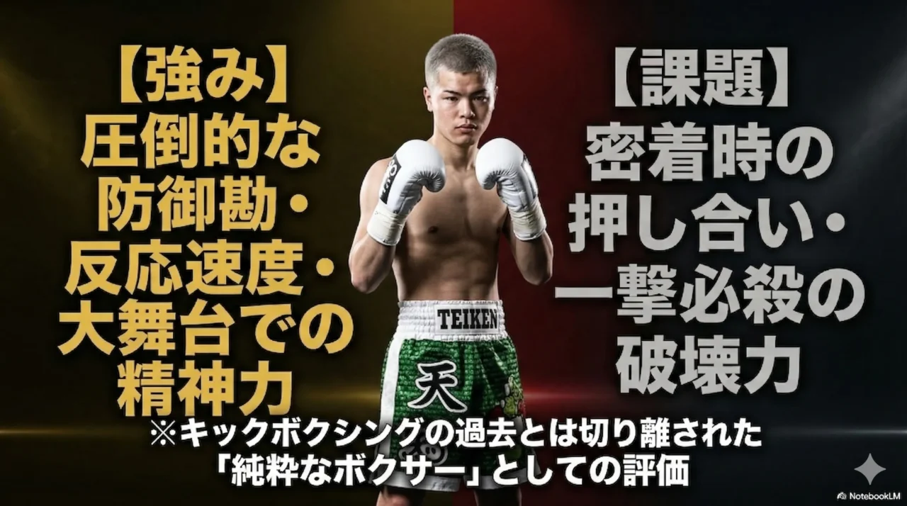 那須川天心のボクシングスタイルの強みと課題を比較した画像