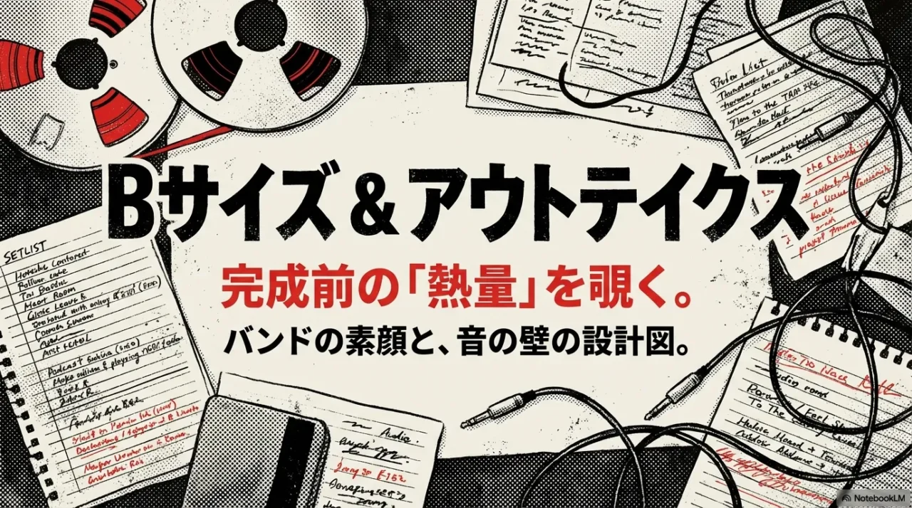 Bサイズ＆アウトテイクスで完成前の熱量を覗くイメージのイラスト