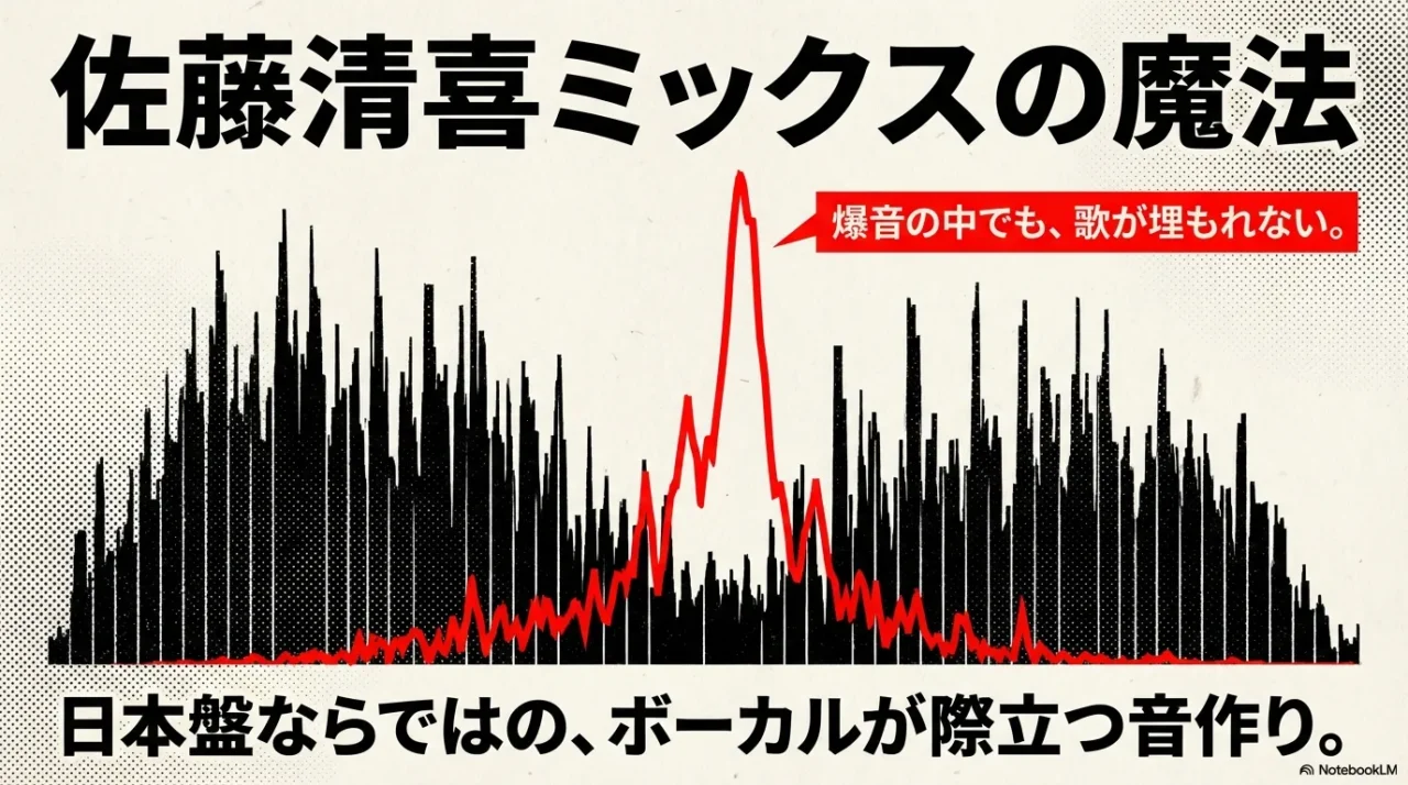 爆音の中でも歌が埋もれない佐藤清喜ミックスを表現したイラスト