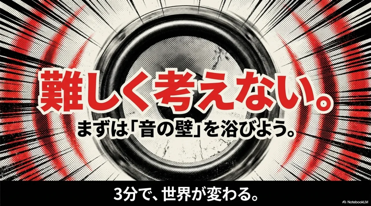 難しく考えずまずは音の壁を浴びようというメッセージのイラスト