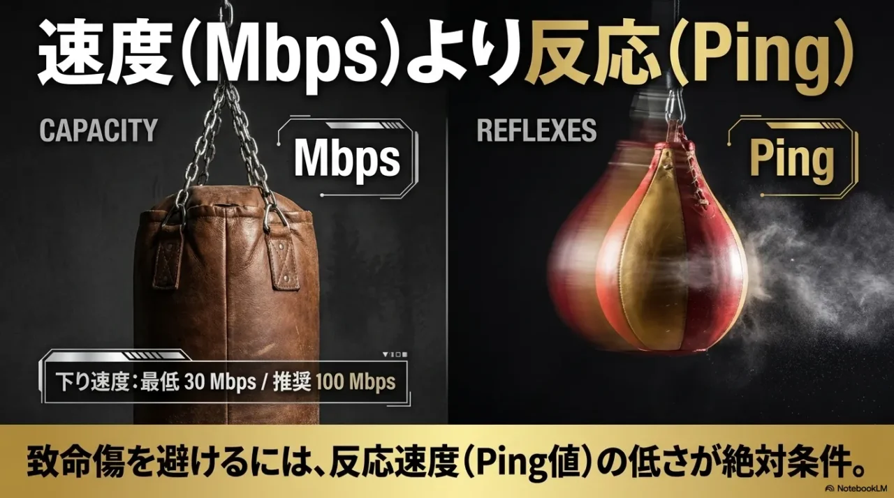 チケット争奪戦ではMbpsよりもPing値の低さが反応速度に関係することを比較した画像