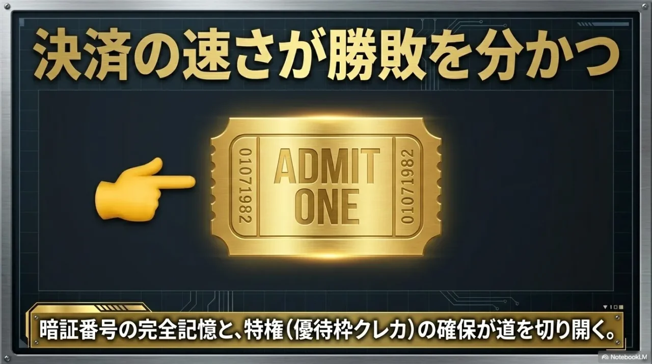 チケット争奪戦では決済の速さやクレジットカード優待枠の準備が勝敗を分けることを示した画像