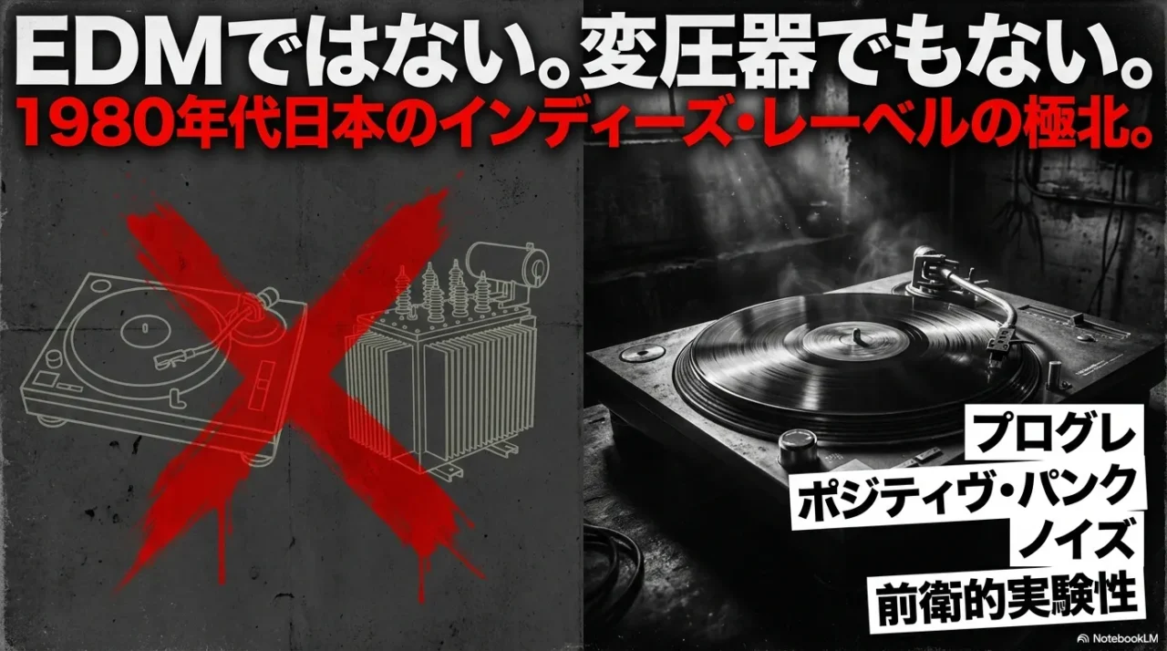 トランスレコードがEDMや変圧器ではなく1980年代日本のインディーズレーベルであることを説明する画像