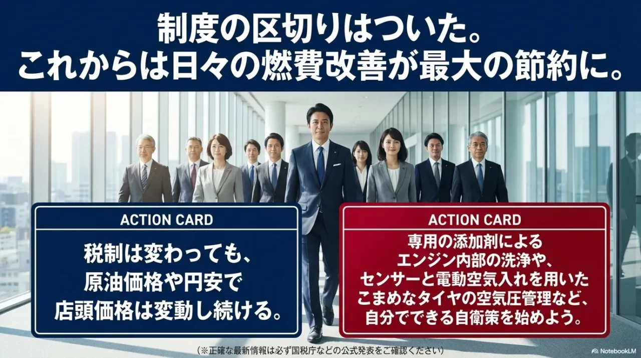 制度変更後に燃費改善の自衛策が重要だと伝える画像