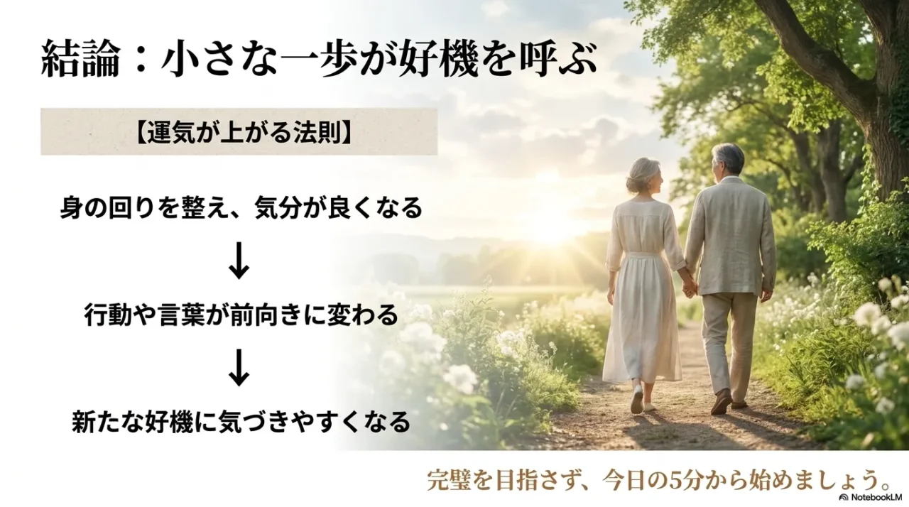 運気を上げる方法は小さな一歩から始めることを示すまとめ画像