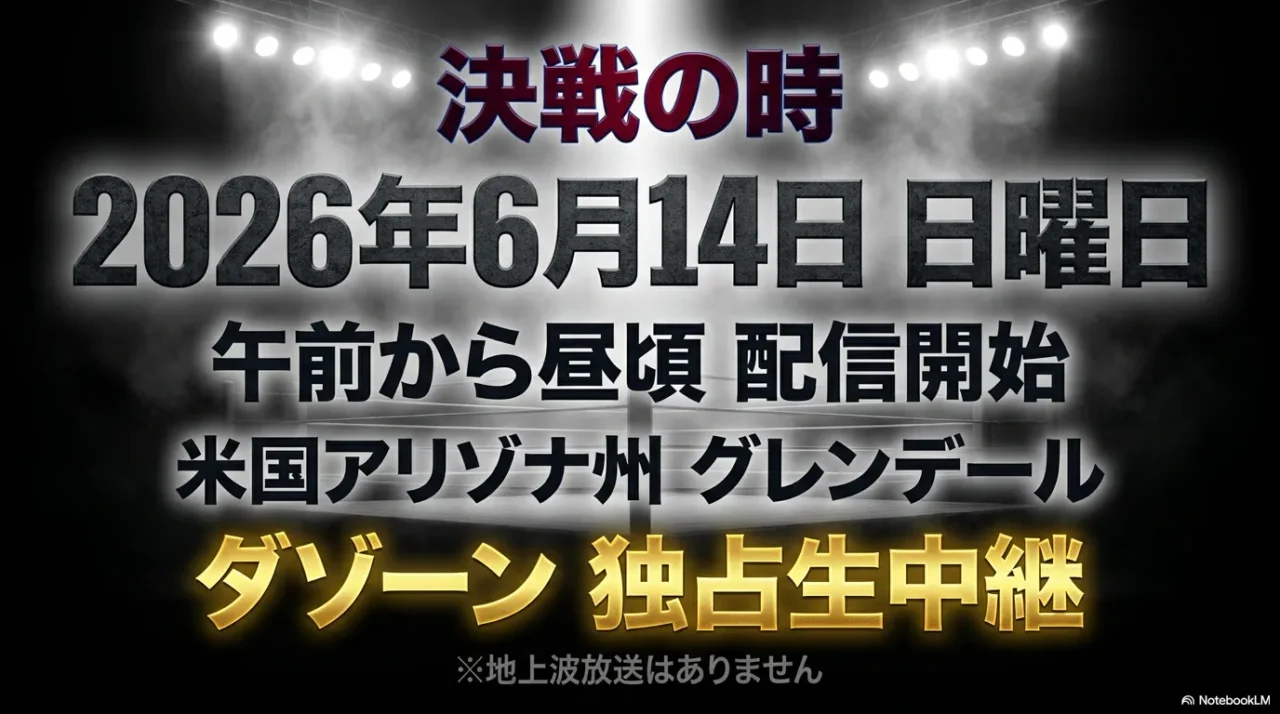 バルガス対ロドリゲス戦の2026年6月14日日本時間、開催地、DAZN独占生中継をまとめた画像