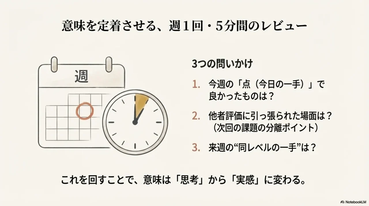 人生の意味を定着させるための週1回5分のレビュー習慣のイメージ
