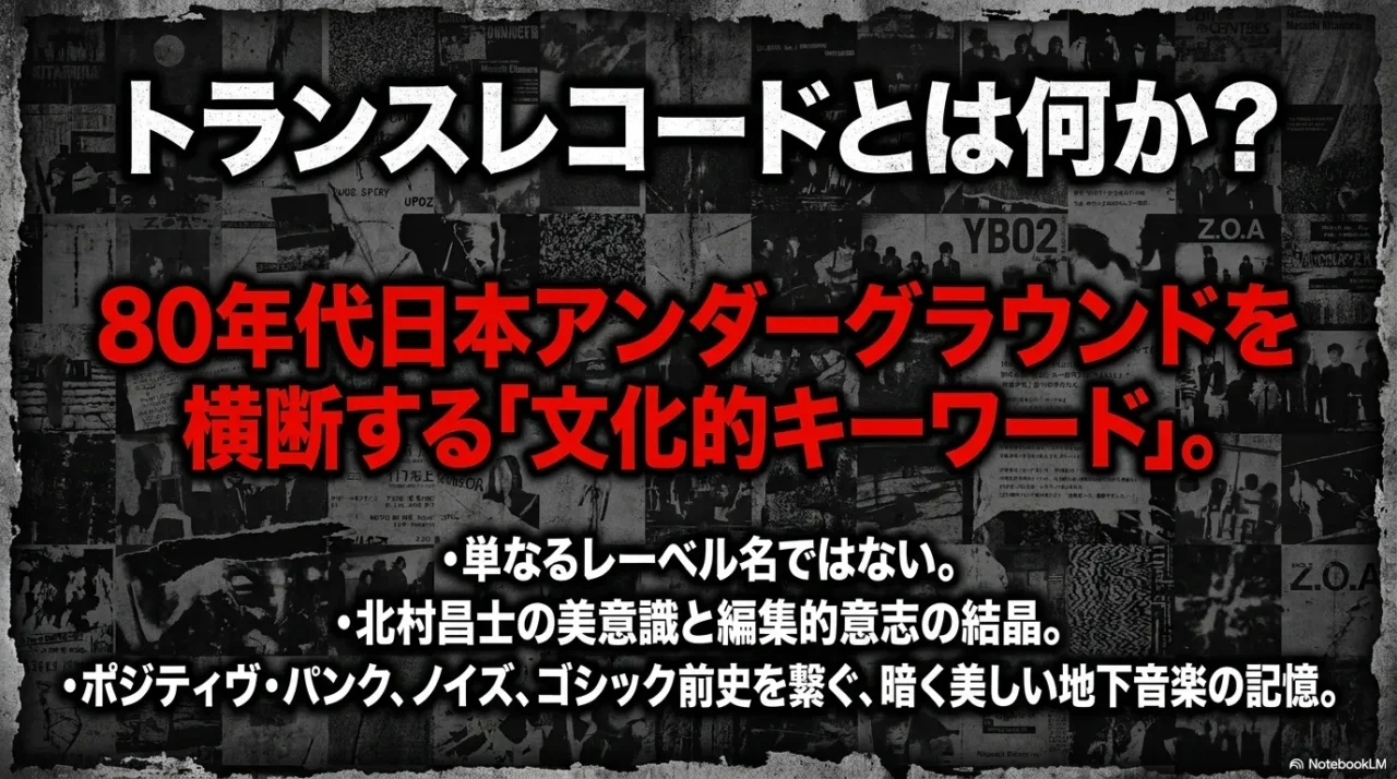 トランスレコードを80年代日本アンダーグラウンドを横断する文化的キーワードとしてまとめた画像