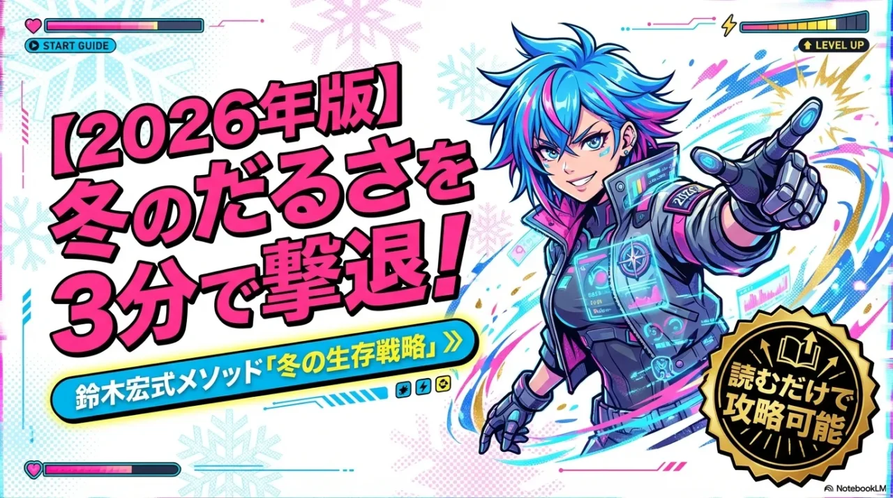 ネオン調のアニメ風キャラと「冬のだるさを3分で撃退」タイトルが入った表紙画像
