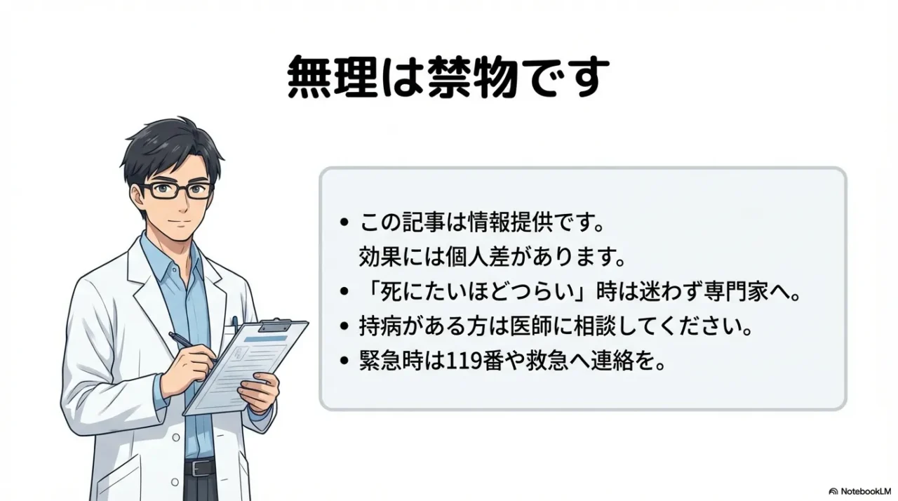 症状が強い場合は医療機関や相談窓口を使う注意を示す画像