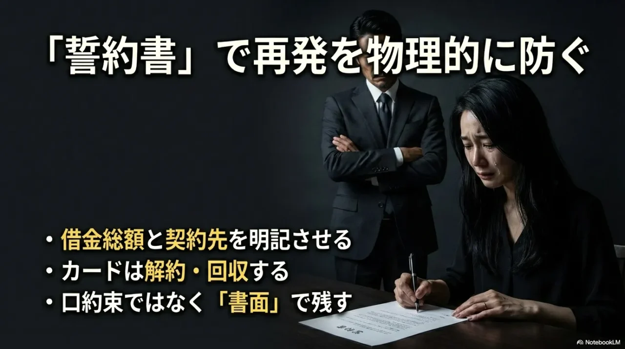 借金総額の明記やカード解約など、口約束ではなく書面で誓約書を残すことの重要性