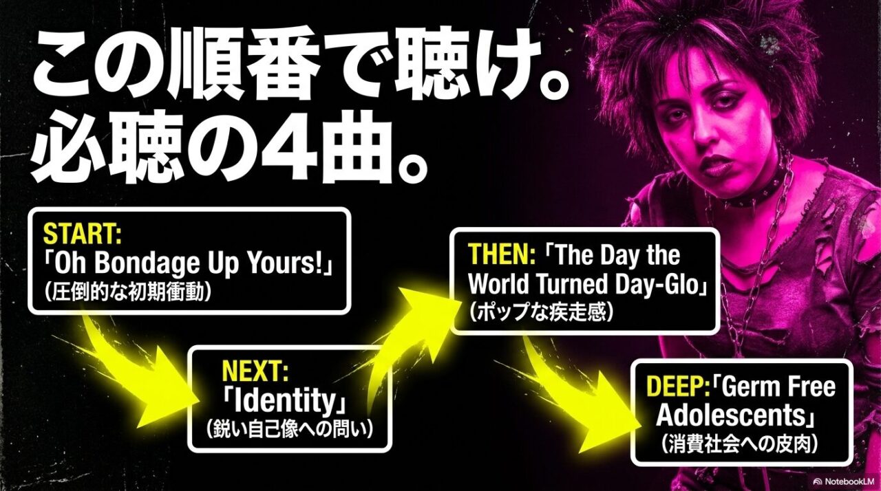 Xレイスペックス初心者におすすめの聴く順番を示す画像