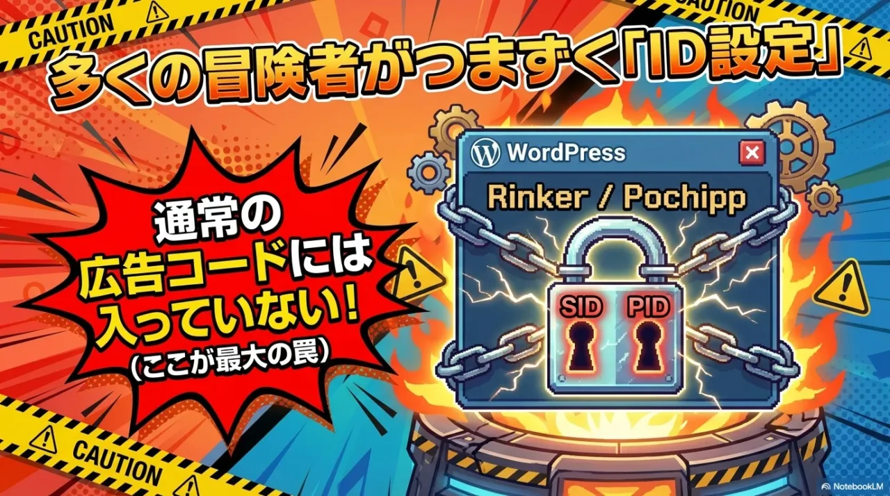 通常の広告コードにはRinker等で必要なIDが入っていないことへの警告