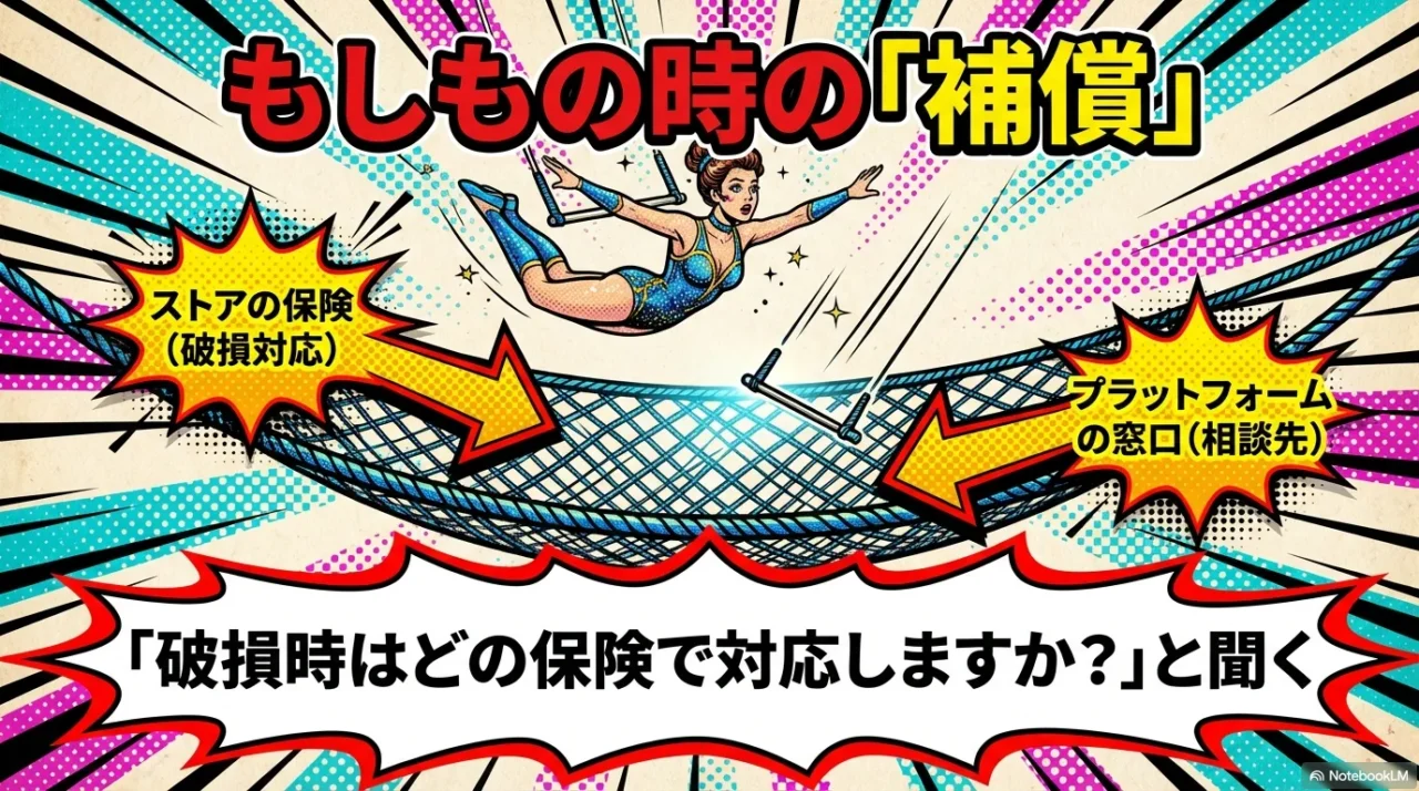 破損時の保険と相談窓口を確認する図