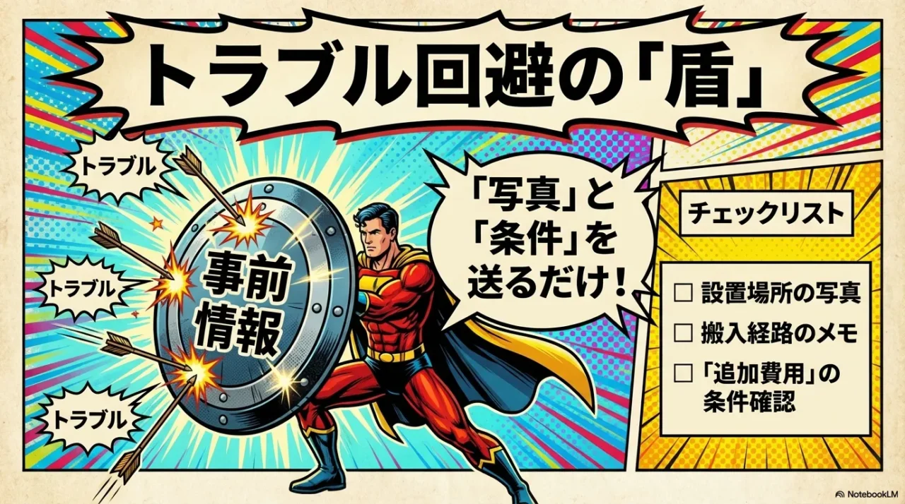 設置場所の写真と条件共有でトラブルを防ぐ図