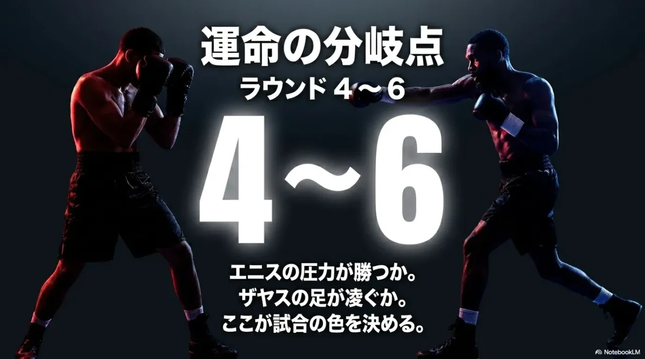 ザンダー・ザヤス対ジャロン・エニス戦の勝負の分岐点となる4回から6回を示した画像